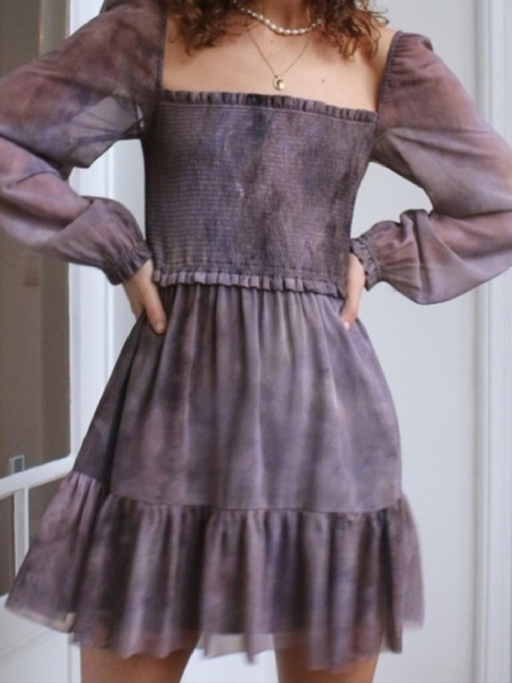 Aritzia Wilfred Tempest Smocked Mini Dress